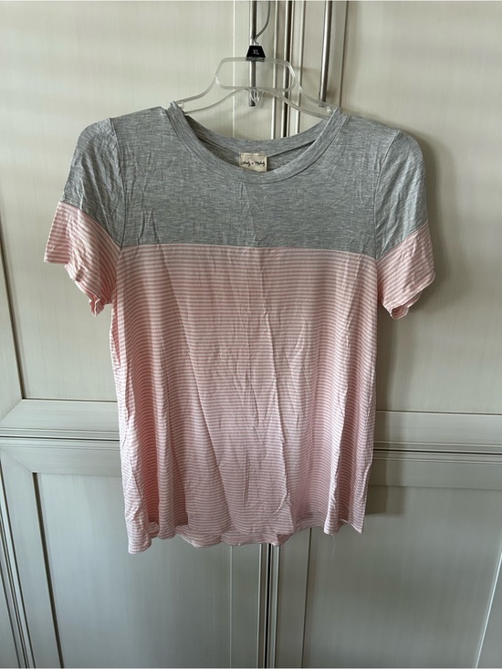Lovely Melody Tops - Lovely Melody Gray and Pink Striped Tee